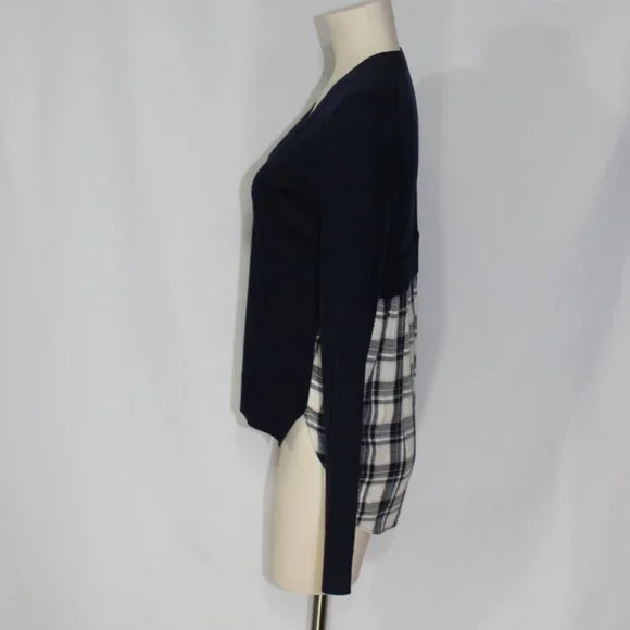 Veronica Beard Wool Plaid Gemma Sweater Women's Navy  size Small/Medium - Picture 4 of 7